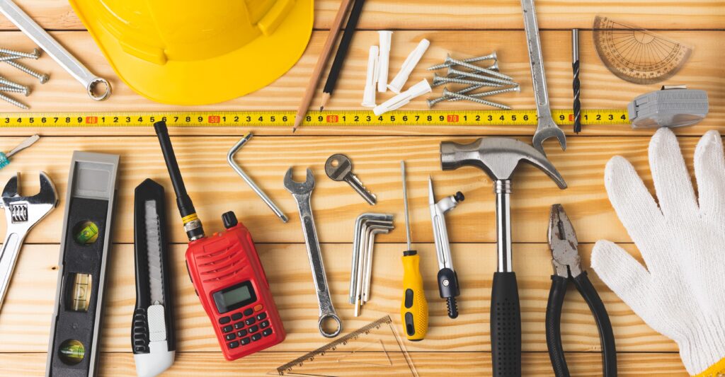 essential tools set up on table